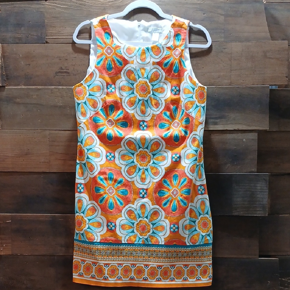 London Times Vibrant Orange Multicolor Floral Dress Size 12 P
